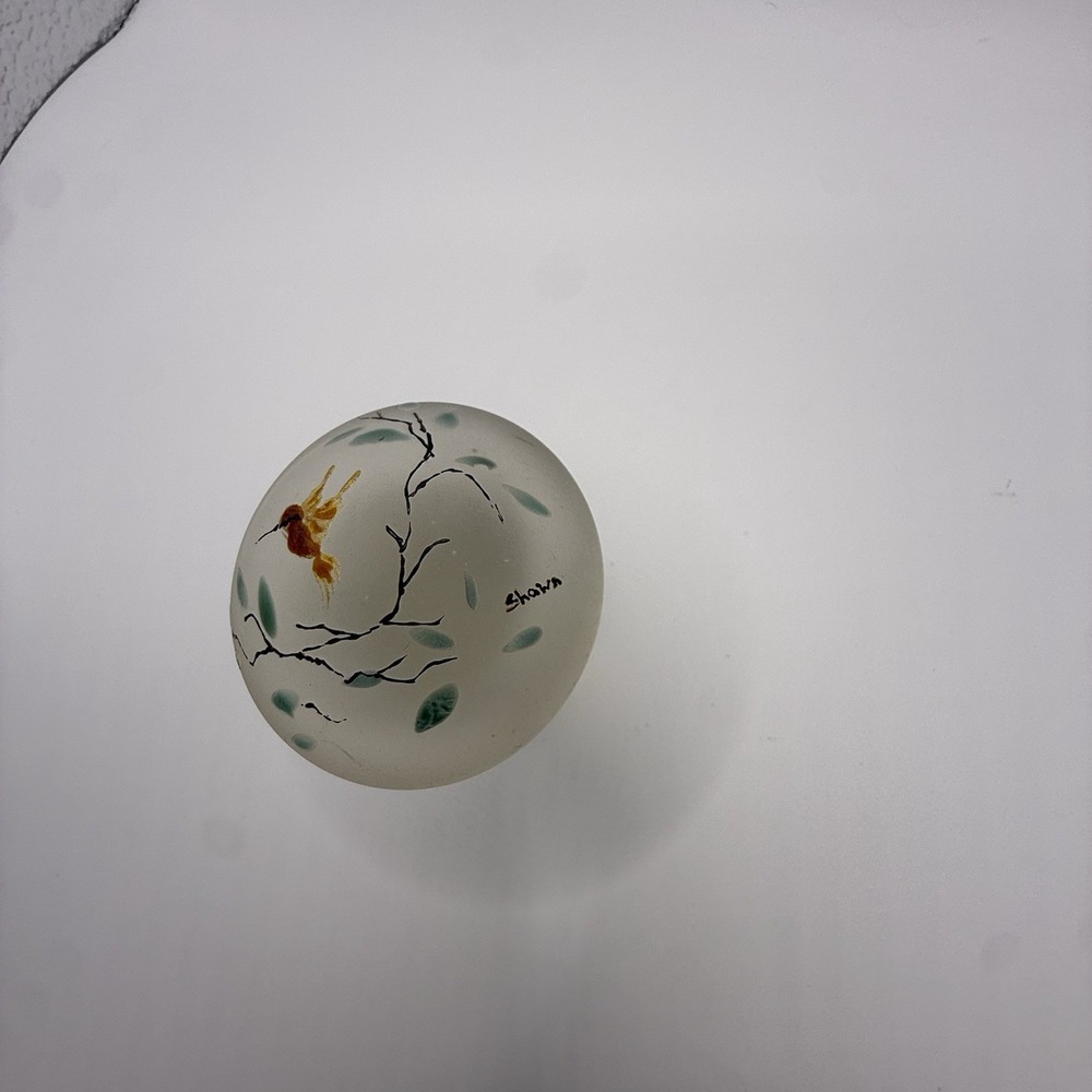Vintage Frosted Glass Mushroom Figurine Signed Shawn Hand Painted Bird 3" - Picture 5 of 5
